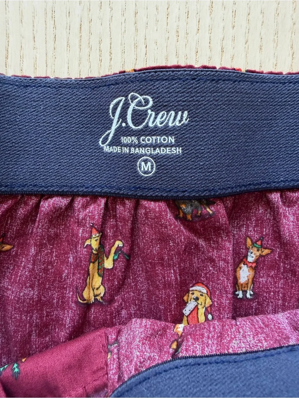NWOT J.Crew Mens Printed Cotton Boxers Holiday Festive Dogs Maroon Red Size M